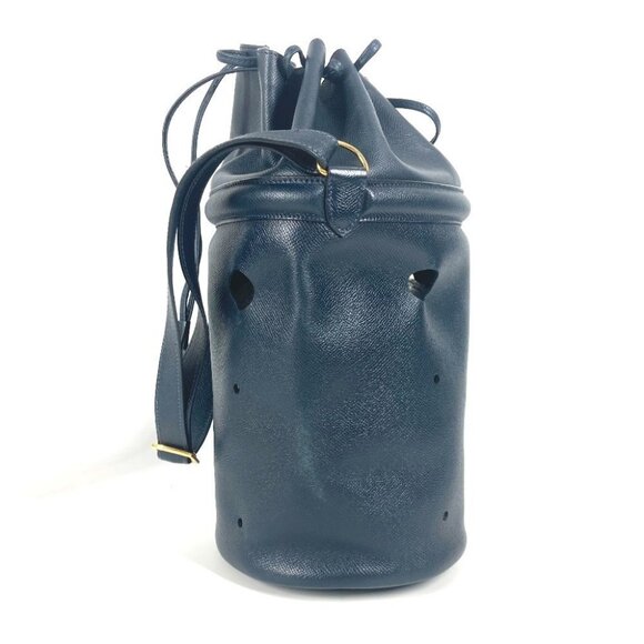 HERMES Tassel fringe Manjoire Drawstring bag Shoulder Bag Leather Navy - Picture 15 of 15